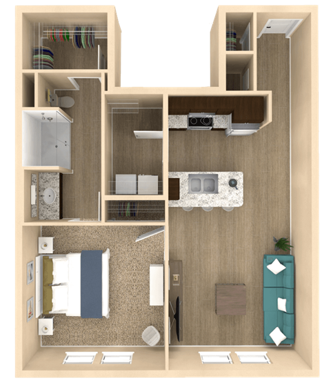 1 bed 1 bath Serenity Floor Plan at The Oasis at Town Center, Florida, 32246